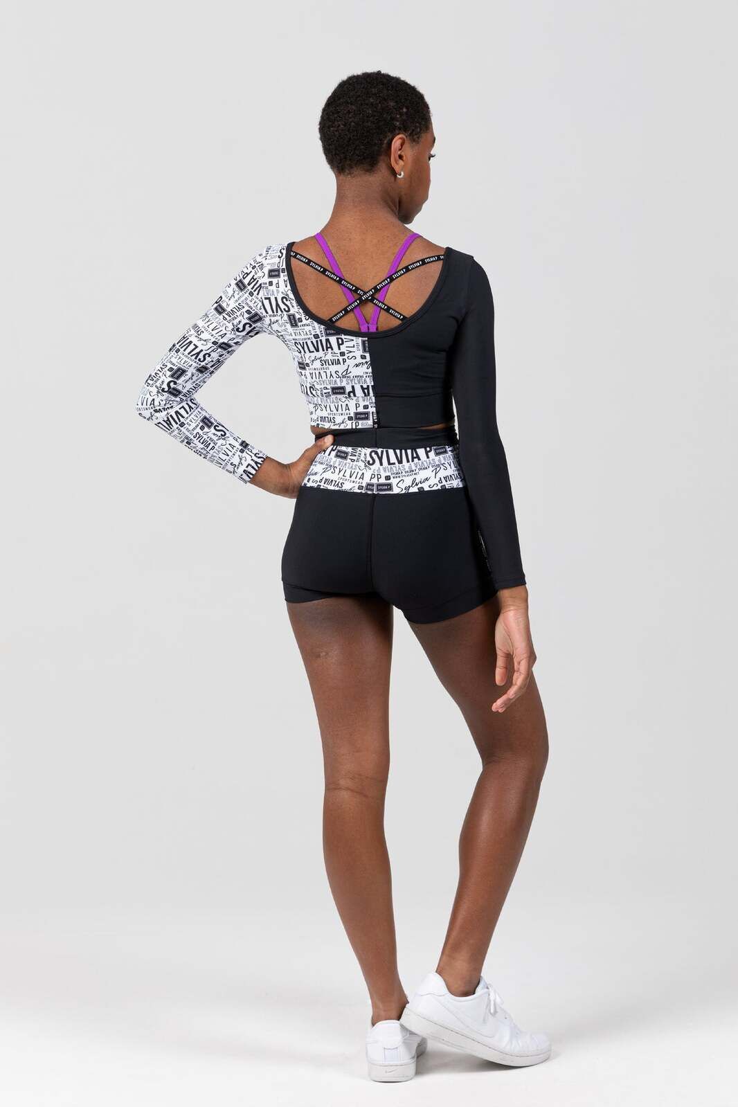 Sylvia P Two-Tone Cropped Long Sleeve Top