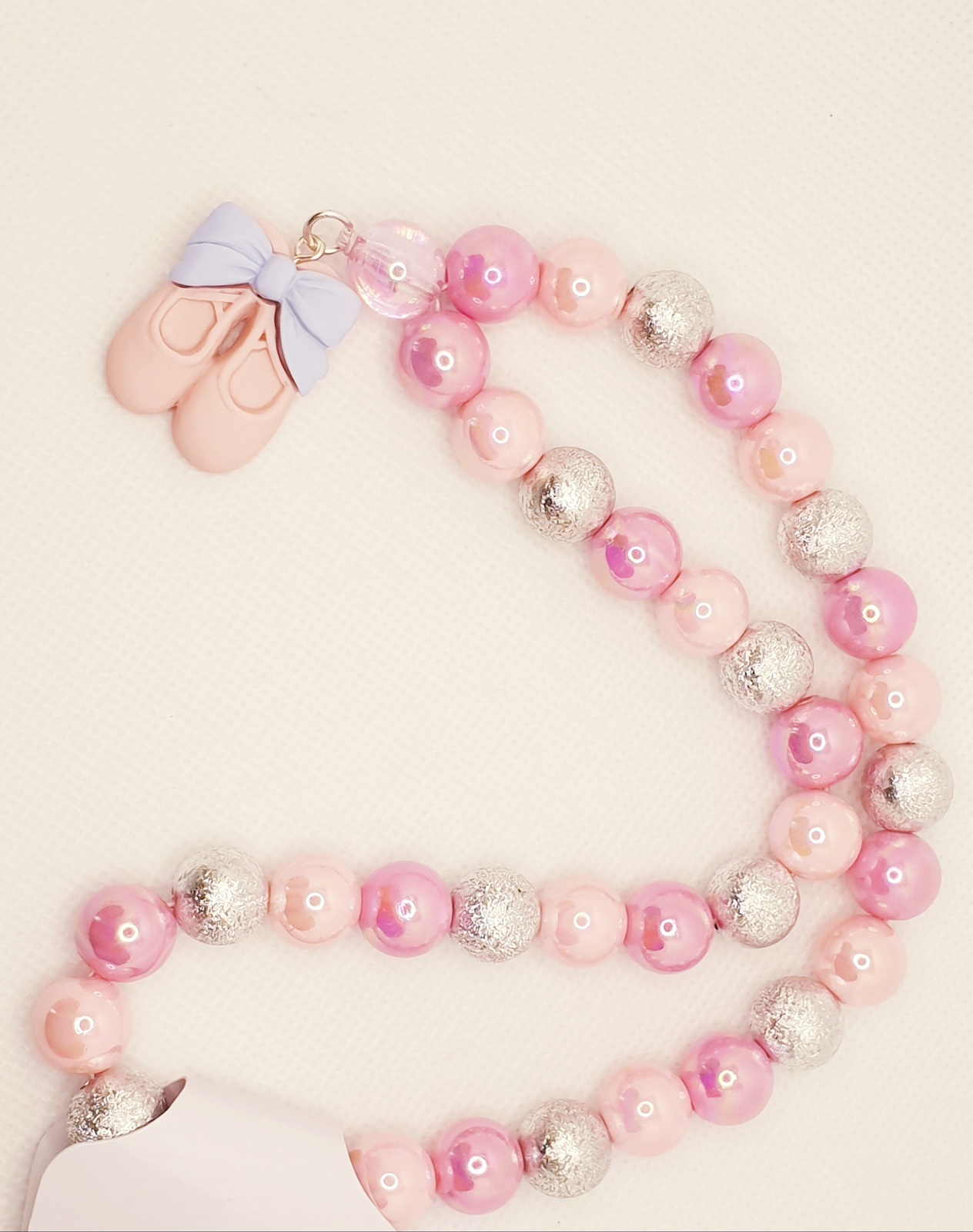 Beaded Pink Ballet Shoe Necklace