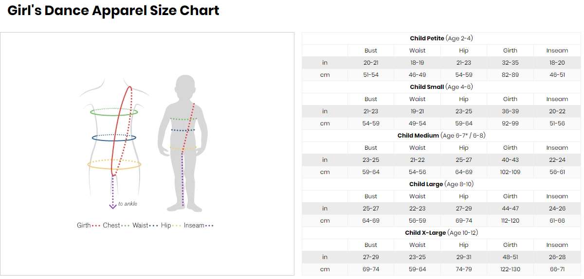 Ballet Tights Size Chart