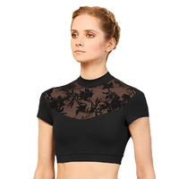 Bloch High Floral Mesh Neck Open Back Womens Crop Top
