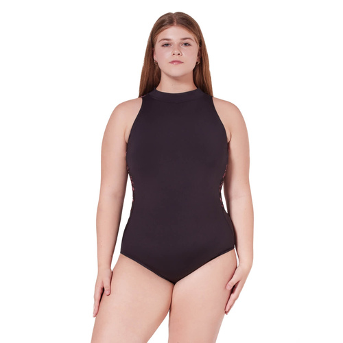 Capezio Embellish High Neck Leotard; Adult Small; Black Ornate Romance