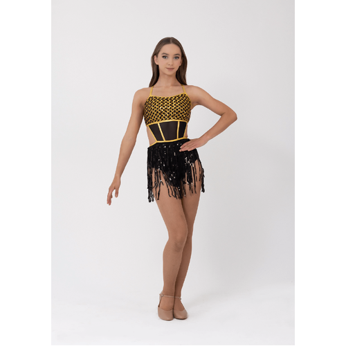 Studio 7 Sadie Leotard; Black/Gold; Adult Large