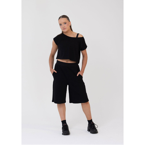 Studio 7 Cropped Studio Tee; Black; Adult Large