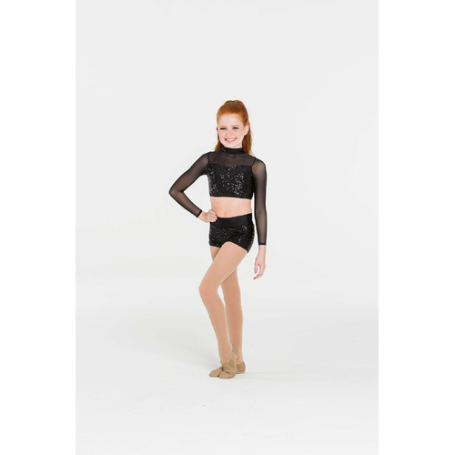 Studio 7 Down Town Long Sleeve Crop Top Child Large; Black
