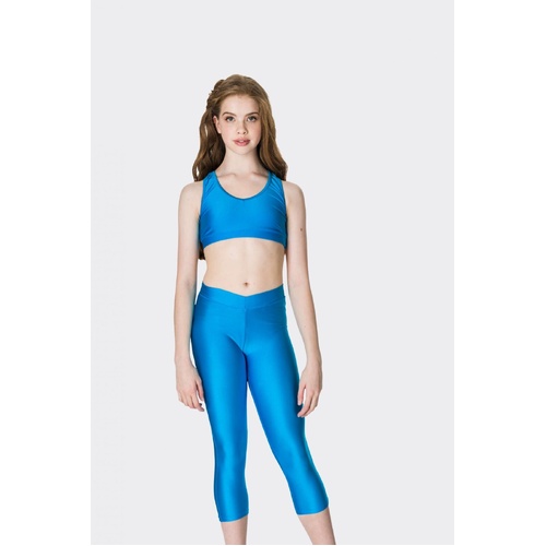 Studio 7 3/4 Shiny Lycra Leggings Child Small; Turquoise