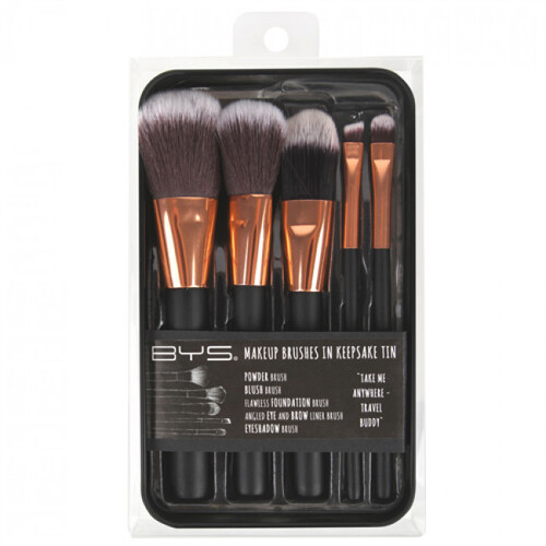 Rose Gold Makeup Brushes in Keepsake Tin by BYS