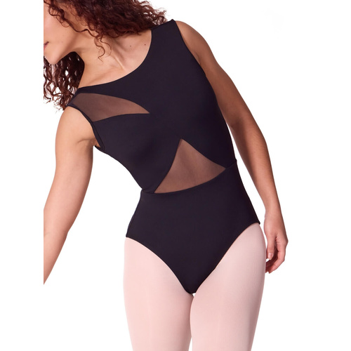 Capezio Soft Elegance Asymmetrical Boat Neck Leotard; Adult X- Large; Black