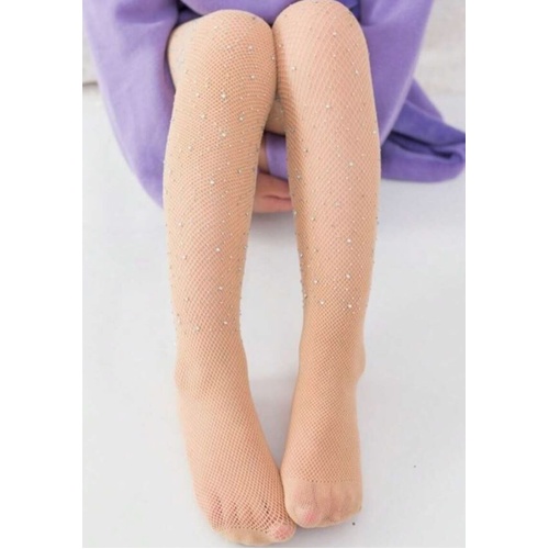 Fifi & Co Diamond Fishnet Tights; Beige; Child 8-12 Years
