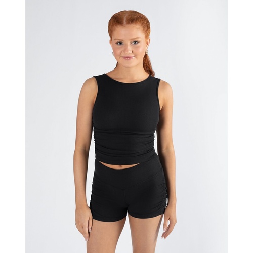 Madison Gather Crop Singlet; Black; Child Large