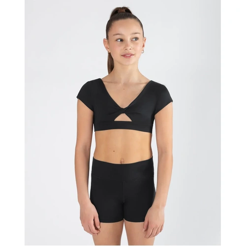 Energetiks Avery Cap Sleeve Crop Top; Black; Child Large
