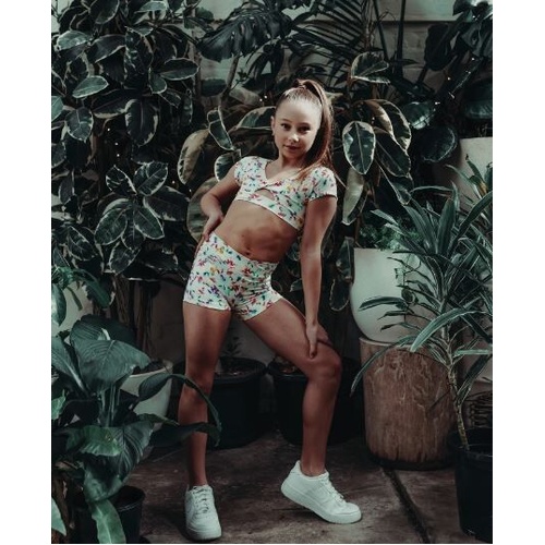 Energetiks Avery Cap Sleeve Crop Top; Bloom; Child Large