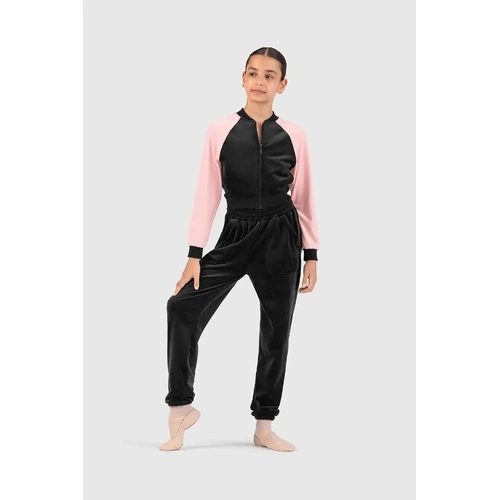 Bloch Julia Girls Velvet Bomber Jacket; Black/Candy Pink; Girls 10