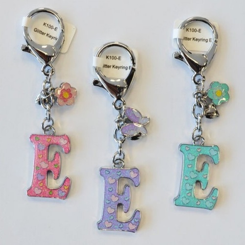 Glitter Keyring Letter E; Purple