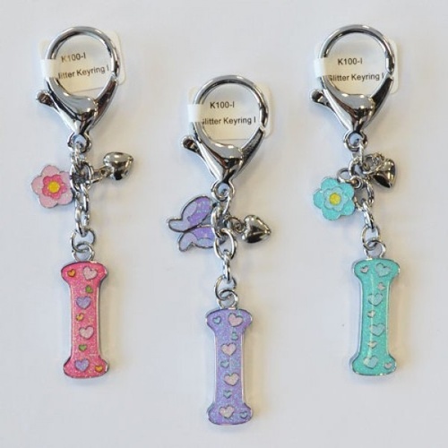 Glitter Keyring Letter I; Pink