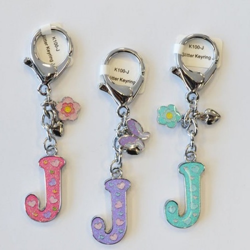 Glitter Keyring Letter J; Pink