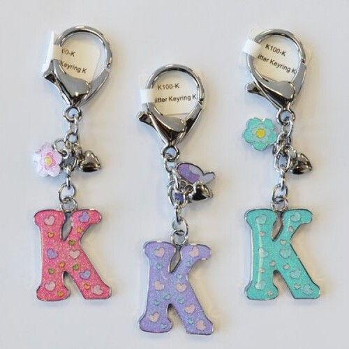 Glitter Keyring Letter K; Pink