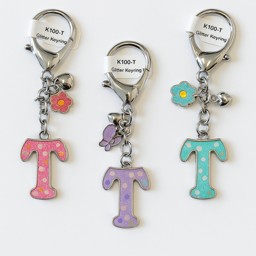 Glitter Keyring Letter T; Pink