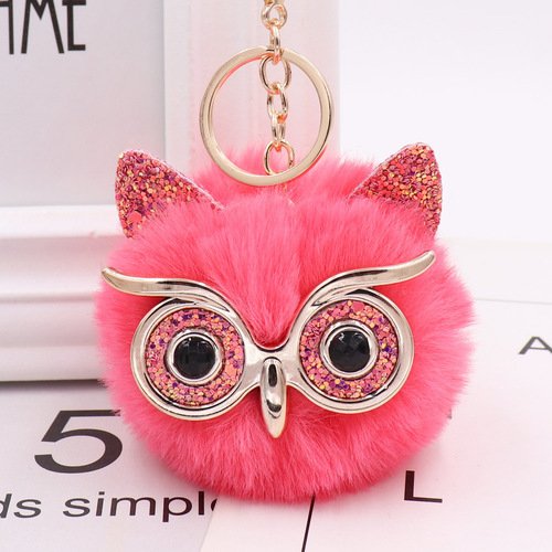 Fluffy Owl Keyring: Candy Pink