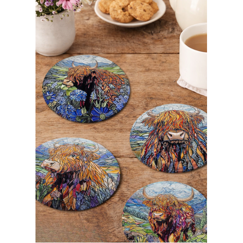 Highland Cow Mosaic Coasters Set of 4