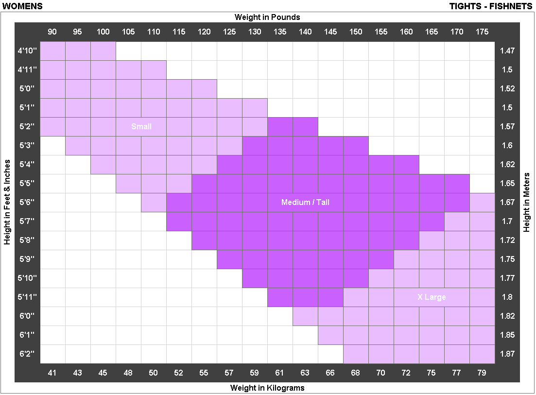 Capezio Fishnet Size Chart