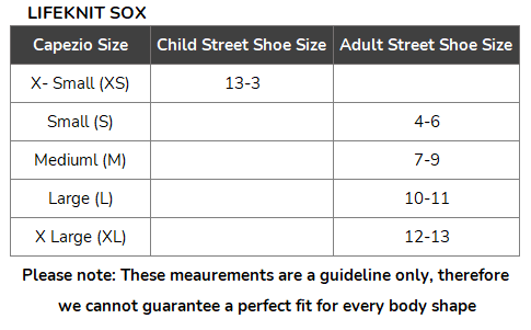 Capezio Capezio Lifeknit Sox Size Guide