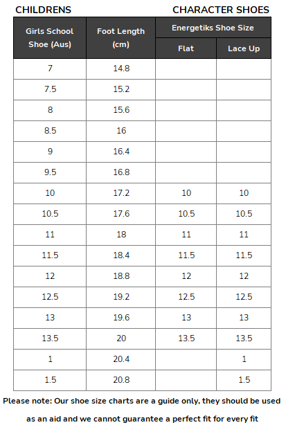 Energetiks Energetiks Shoes Energetiks Child Character Shoes Size Guide